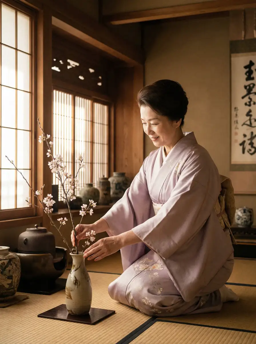 一位优雅的 日韩精品-高清视频|视频资源 在和室中插花
